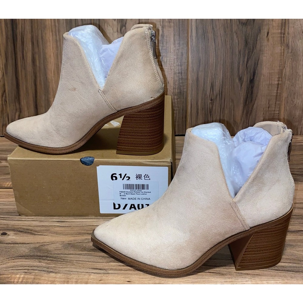 FISACE Womens Pointed Toe V Cut Bootie, sz 6.5